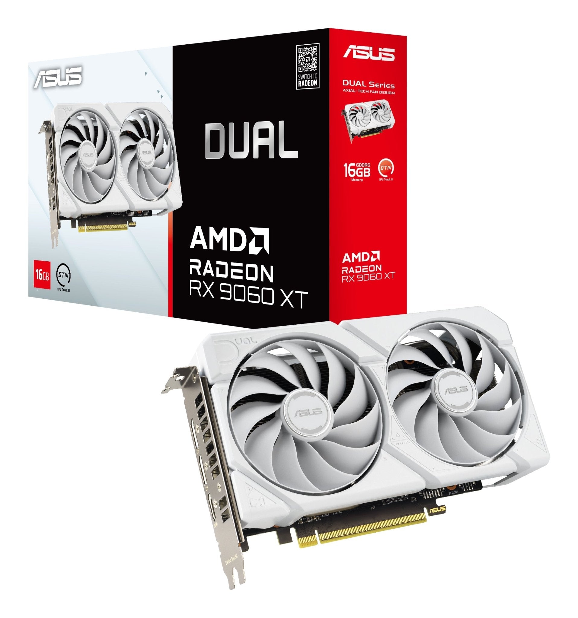 ASUS Radeon RX 9060 XT Dual White 16GB GDDR6 Graphics Card - ASUS | TechFinder UK