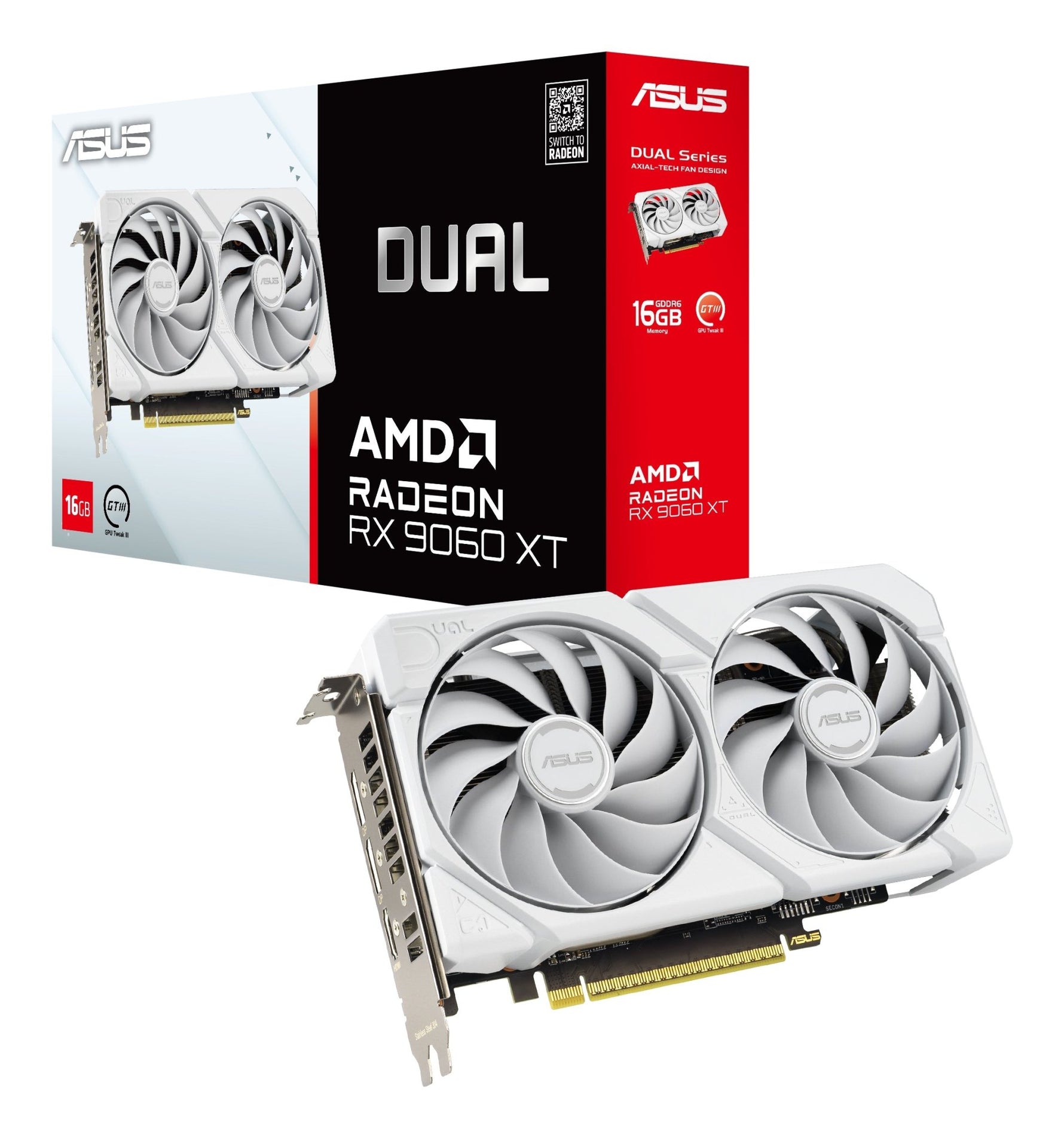ASUS Radeon RX 9060 XT Dual White 16GB GDDR6 Graphics Card - ASUS | TechFinder UK