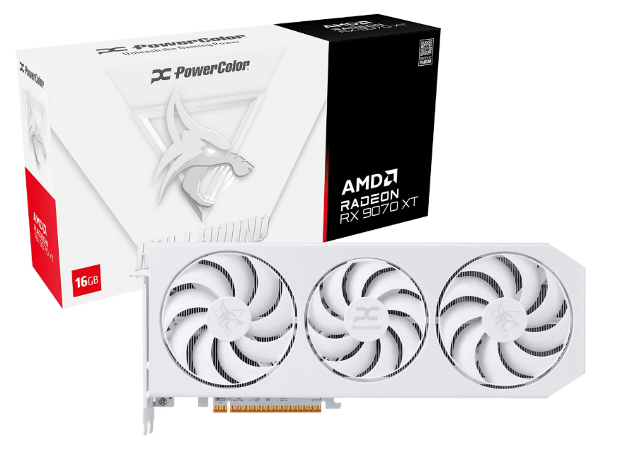 PowerColor Radeon RX 9070 XT Hellhound Spectral White OC 16GB GDDR6 Graphics Card - PowerColor | TechFinder UK