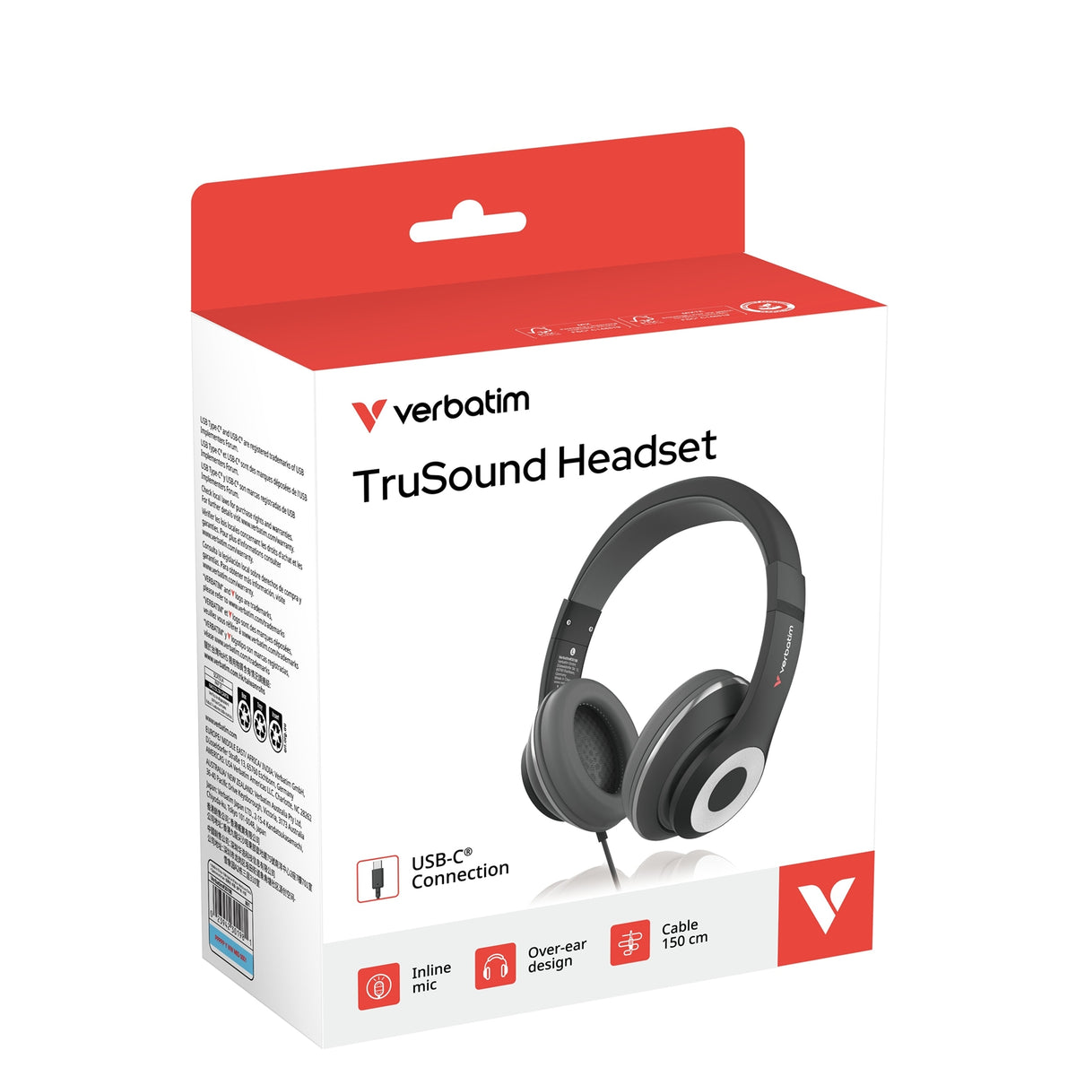 Verbatim TruSound USB-C Over-Ear Headset With In-Line Microphone