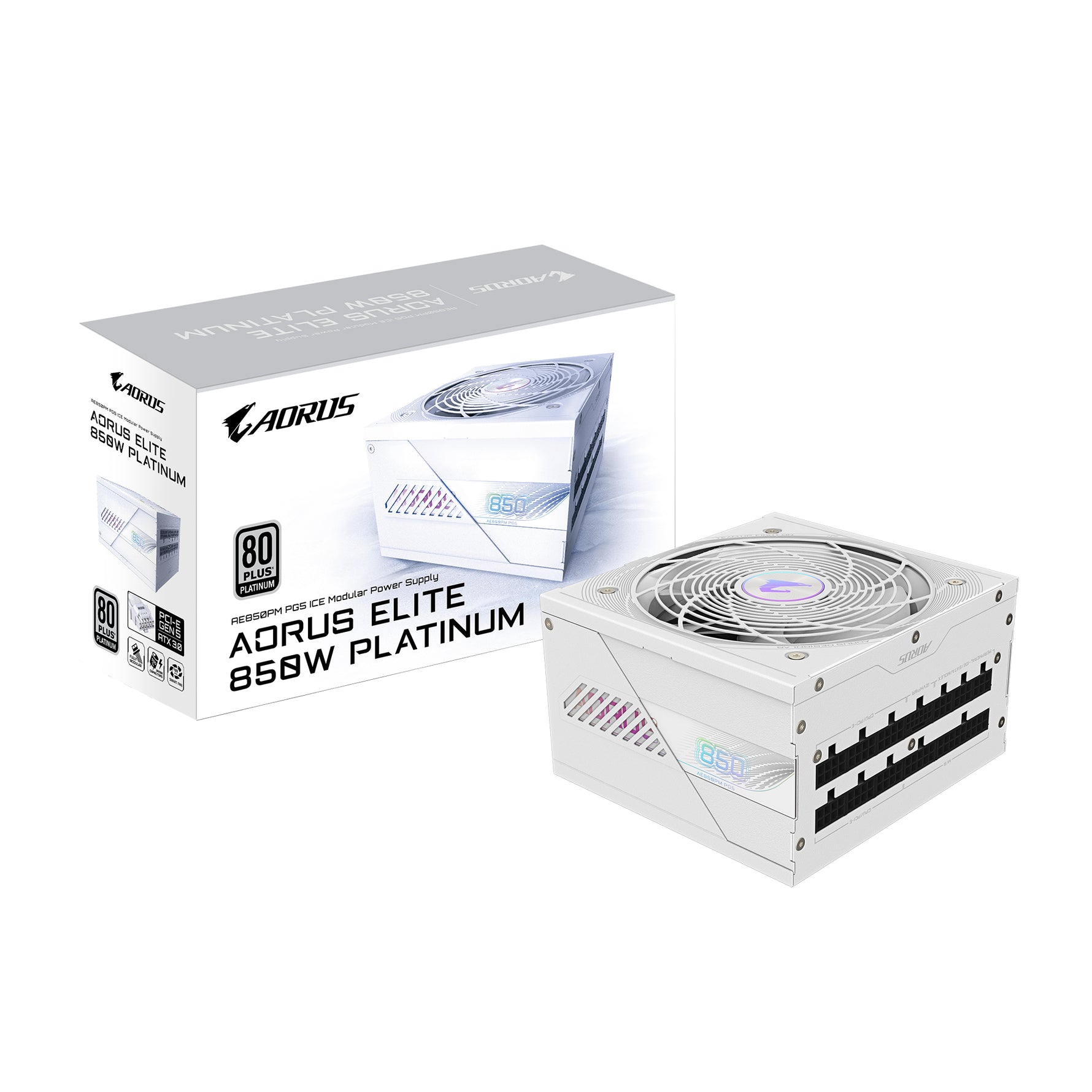 Gigabyte Aorus Elite 850W 80+ Platinum Fully Modular ATX PSU (White) - GIGABYTE | TechFinder UK