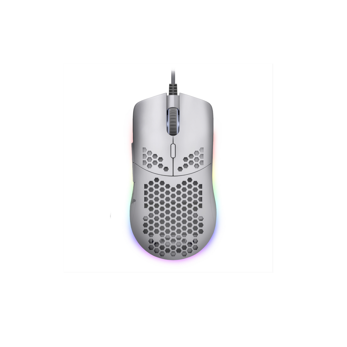 Tecware Exo Elite Wired USB Gaming Mouse, PixArt 3389, 16000 DPI Native, 400 IPS, 1000Hz, Huano Switches 20M Clicks, 11 RGB Modes, 69g Honeycomb, 1.8m Paracord, White