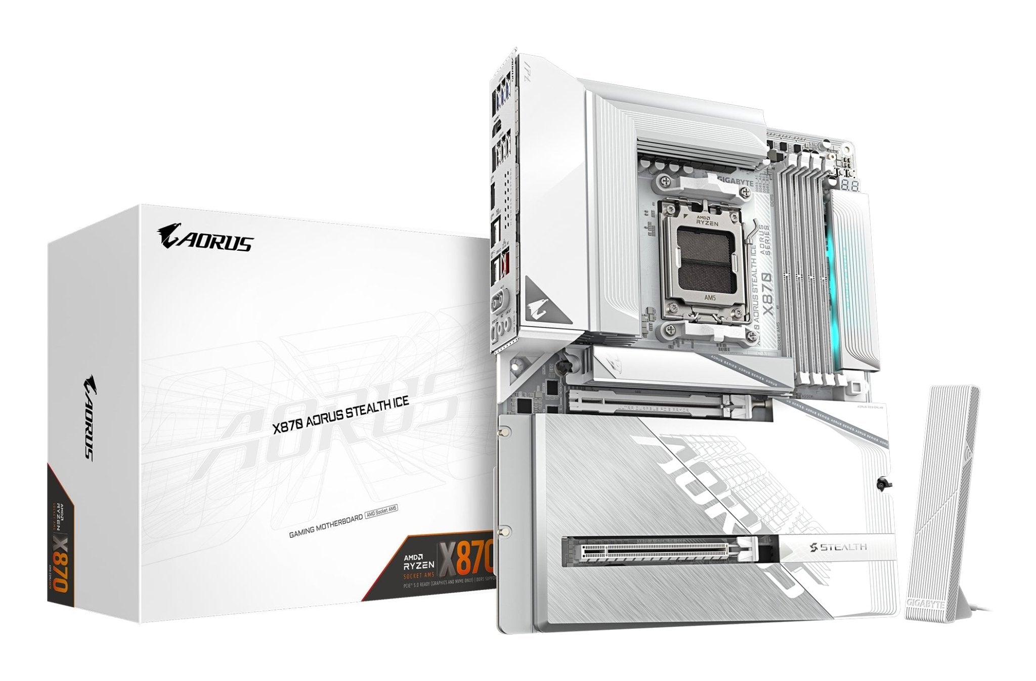 Gigabyte X870 AORUS Stealth ICE AM5 ATX Motherboard - GIGABYTE | TechFinder UK