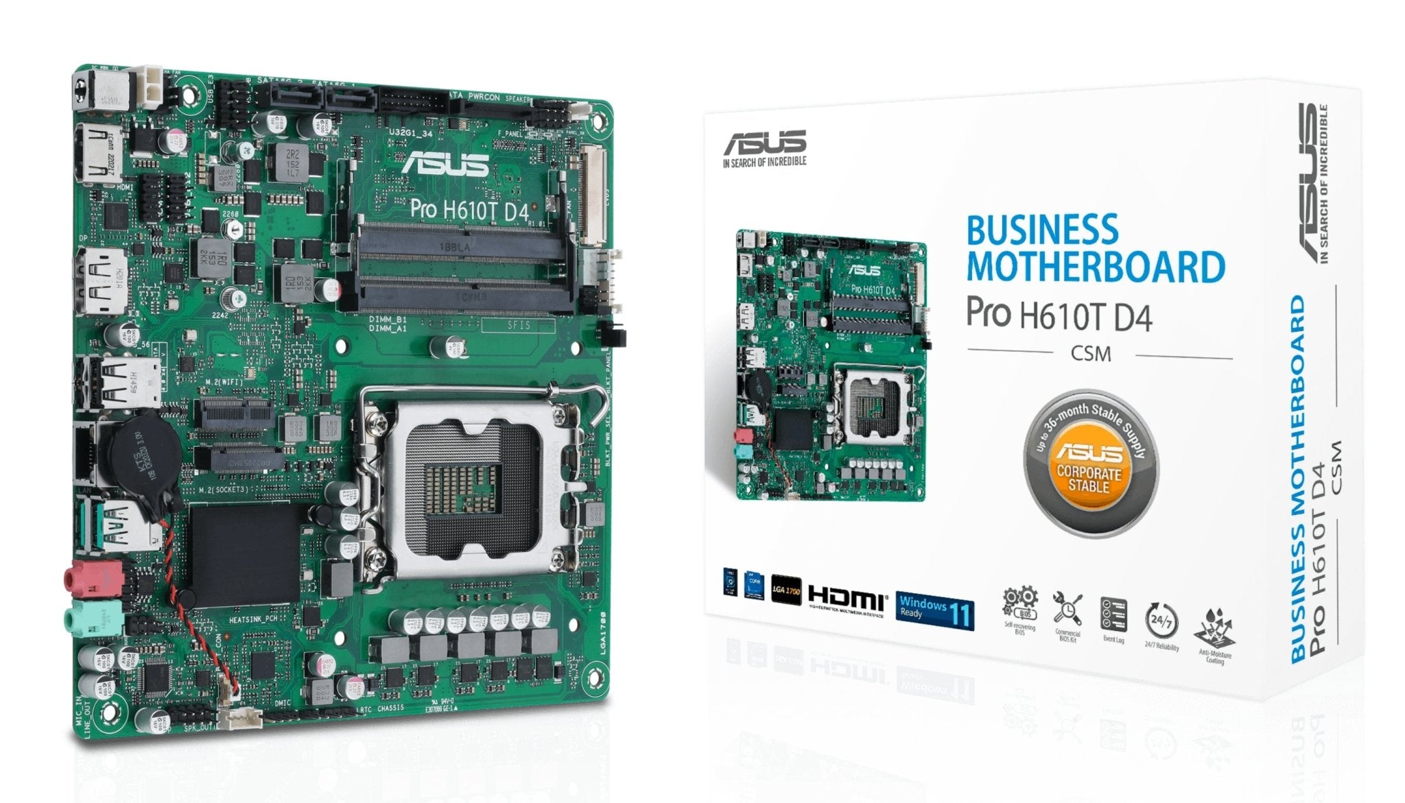 ASUS Pro H610T D4 - CSM Intel H610 LGA 1700 Thin Mini ITX - ASUS | TechFinder UK