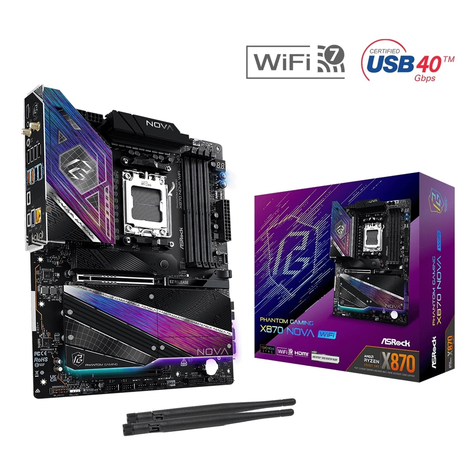 ASRock PHANTOM GAMING X870 Nova WiFi AMD AM5 Socket Motherboard