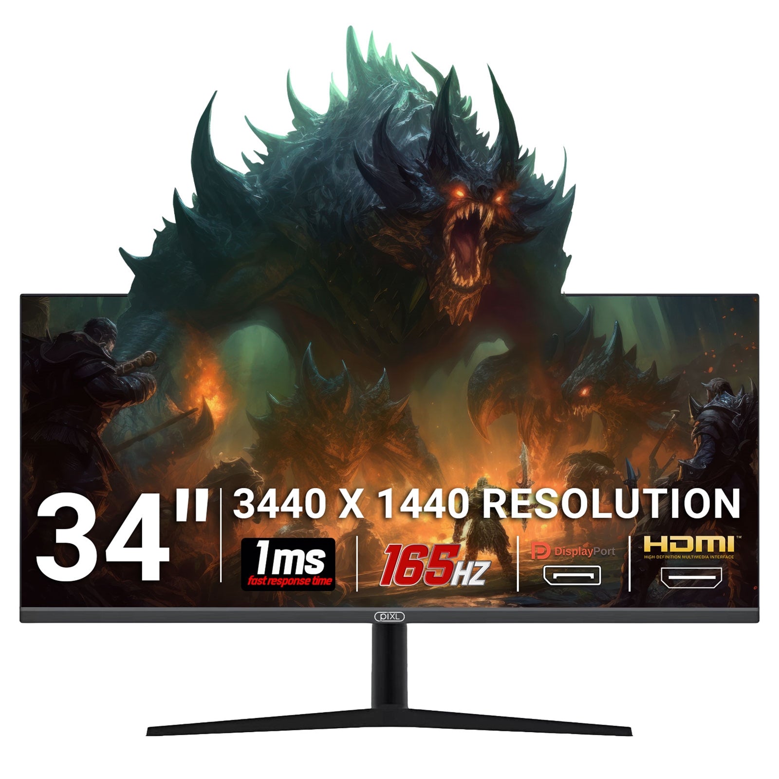 piXL 34-inch UWQHD UltraWide 165Hz Gaming Monitor with 100% sRGB Colour Gamut
