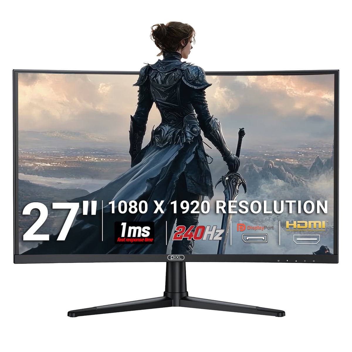 piXL PX27CC301B 27 Inch 240Hz HDR 10+ Full HD Curved Gaming Monitor with 1920 x 1080 Resolution