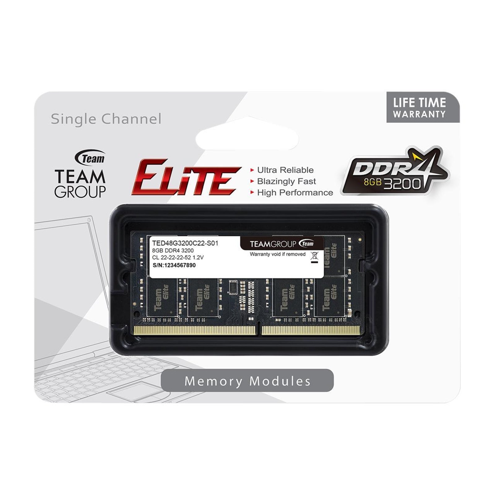 Team Elite TED48G3200C22-S01 8GB (1x 8GB) SODIMM System Memory